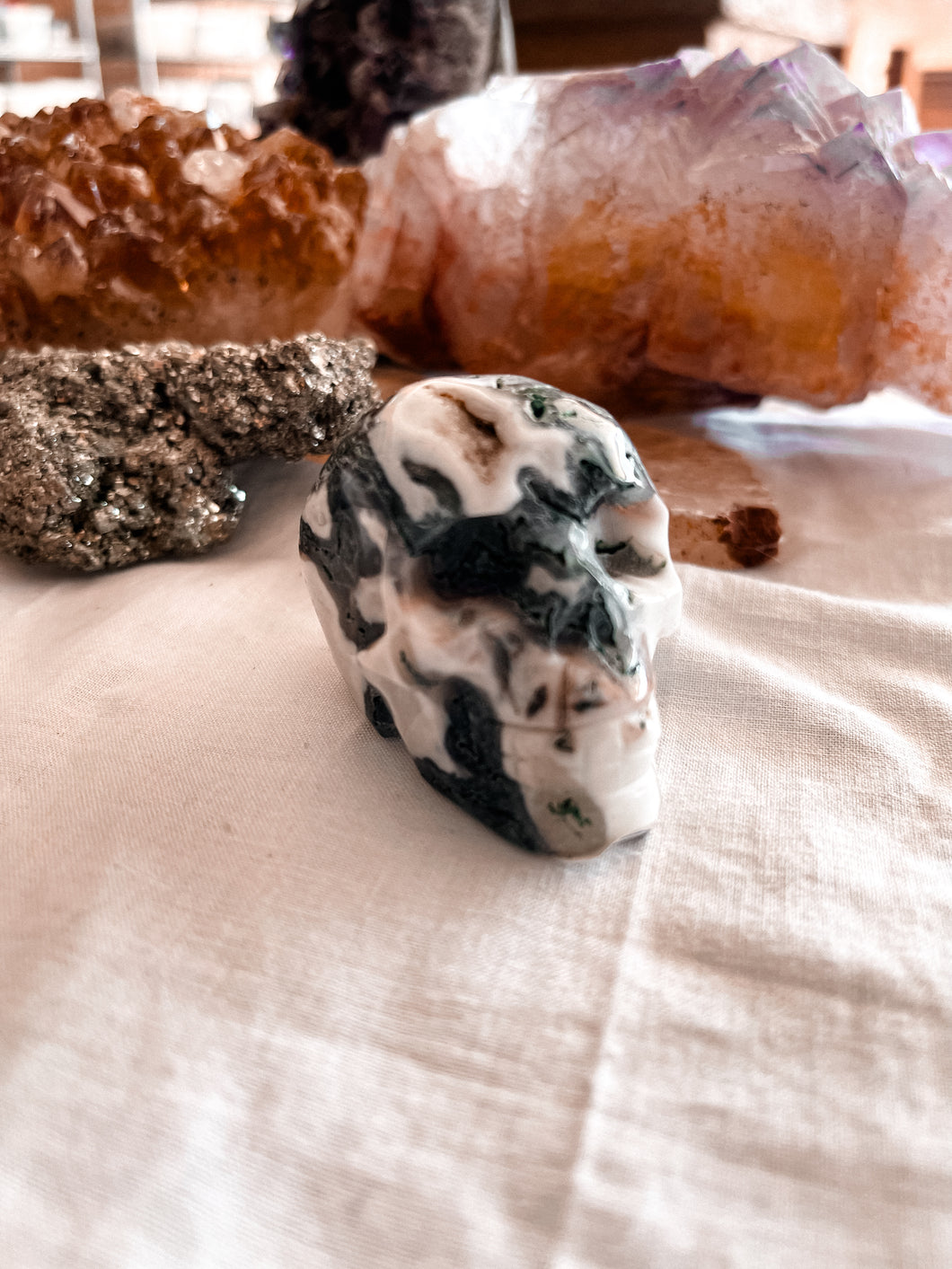 Moss Agate Skull (small)