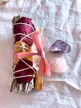 Load image into Gallery viewer, Rose Petal Sage, Palo Santo, Tibet Quartz Bundle
