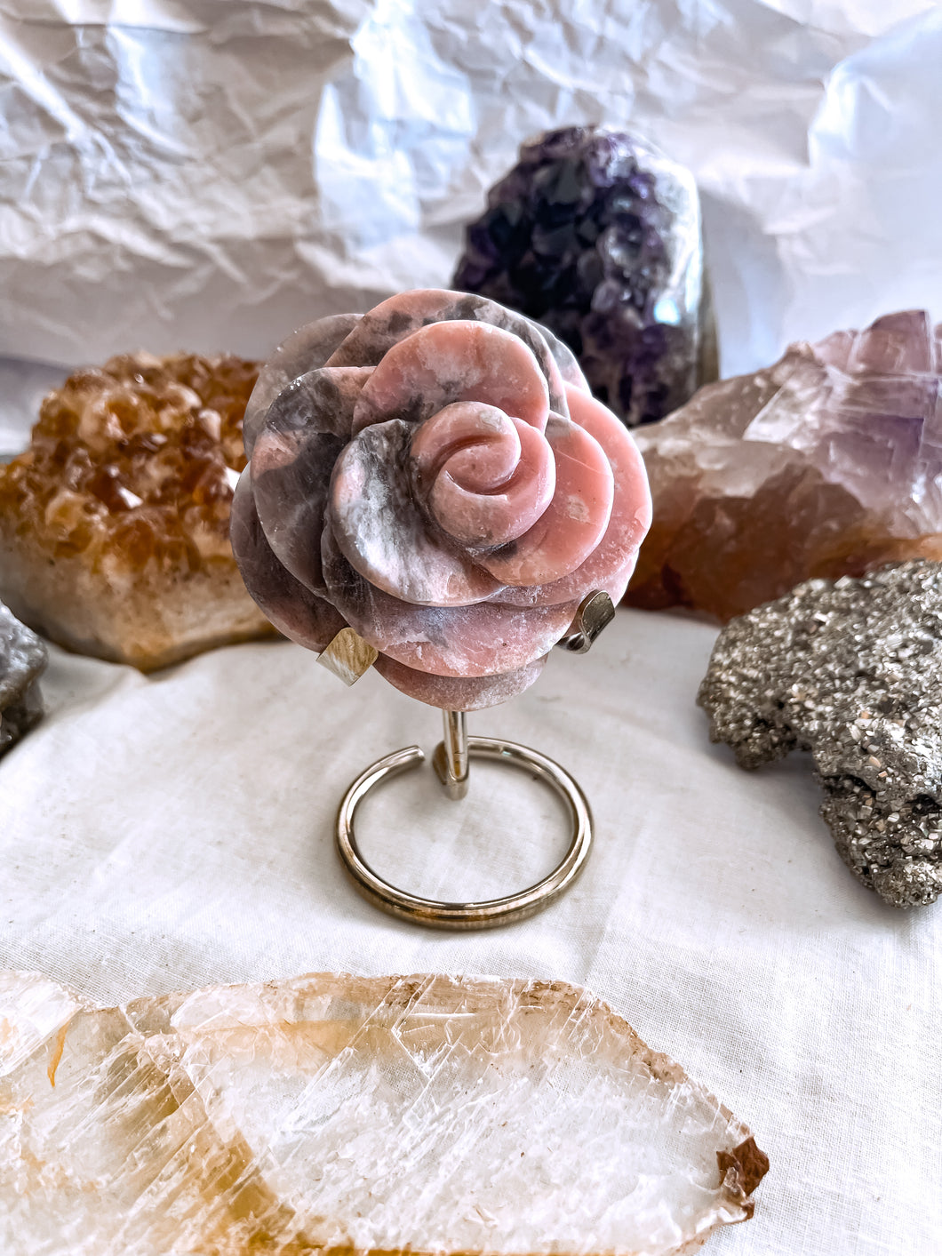 Pink Opal Rose with Stand