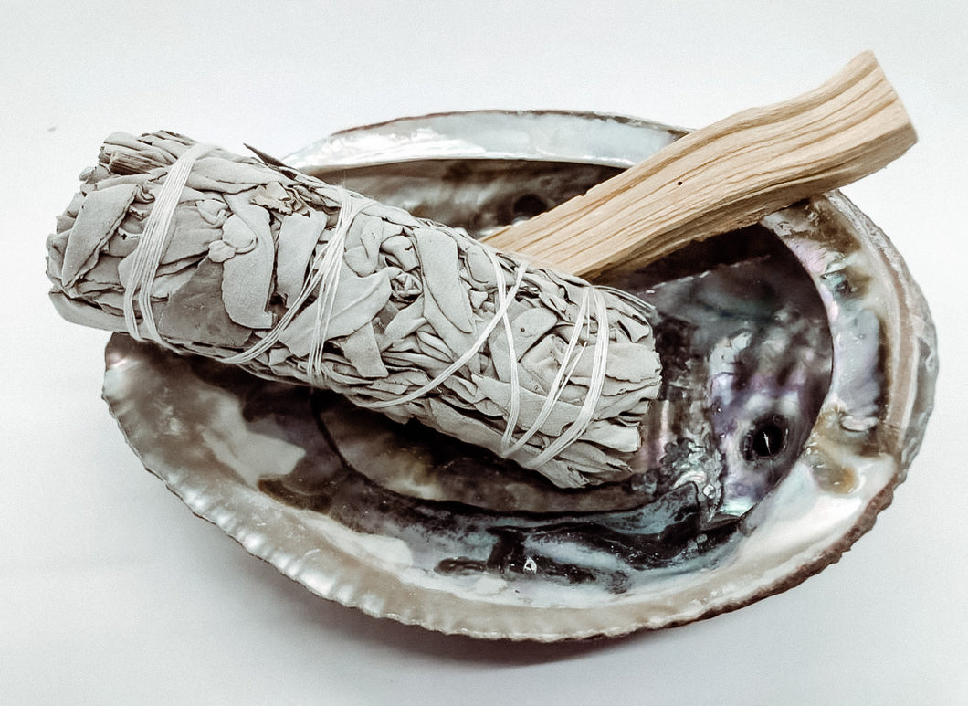 Smudge Bundle White Sage, Palo Santo, & Abalone Shell Set