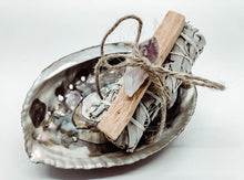 Load image into Gallery viewer, Smudge Bundle White Sage, Palo Santo, &amp; Abalone Shell with Crystal Set
